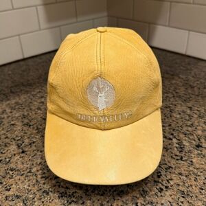 Vtg DEER VALLEY Ski Resort Leather Hat Adjustable Tan Made in USA
